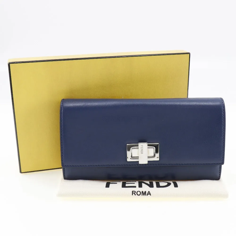 FENDI Long Wallet Purse 8M0377 Calfskin Navy Peekaboo Women Used
