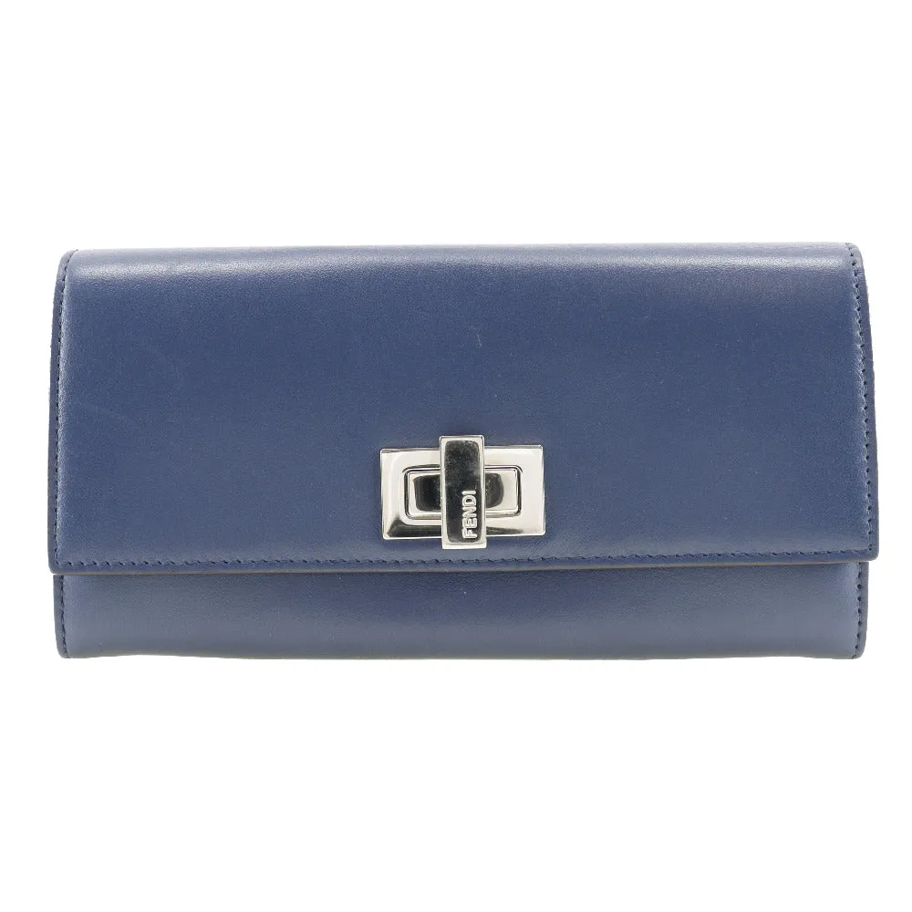 FENDI Long Wallet Purse 8M0377 Calfskin Navy Peekaboo Women Used
