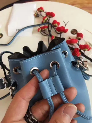 Fendi Mon Tresor Mini Bucket Bag In Blue Calfskin