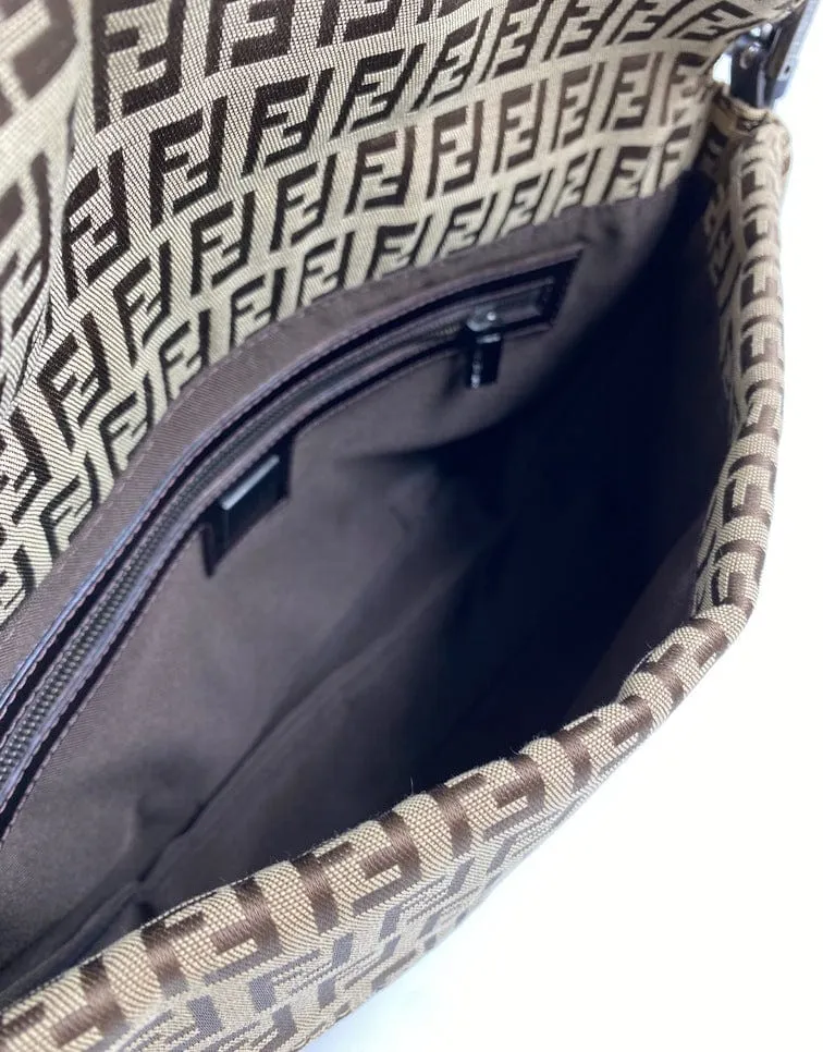 Fendi Vintage Zucchino Double Flap Bag in Classic Zucchino Beige Brown Canvas
