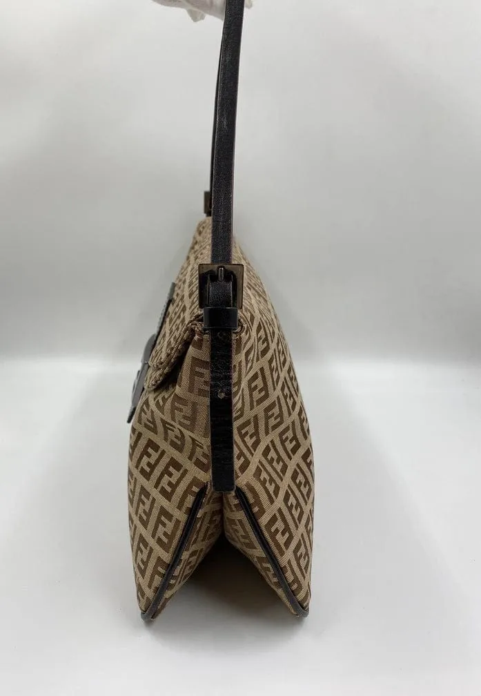 Fendi Vintage Zucchino Double Flap Bag in Classic Zucchino Beige Brown Canvas