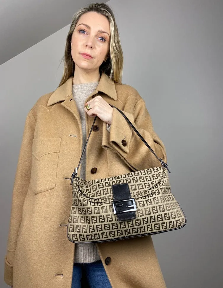 Fendi Vintage Zucchino Double Flap Bag in Classic Zucchino Beige Brown Canvas