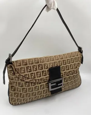 Fendi Vintage Zucchino Double Flap Bag in Classic Zucchino Beige Brown Canvas