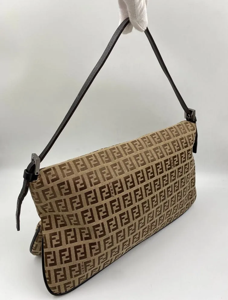 Fendi Vintage Zucchino Double Flap Bag in Classic Zucchino Beige Brown Canvas