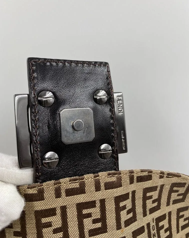 Fendi Vintage Zucchino Double Flap Bag in Classic Zucchino Beige Brown Canvas