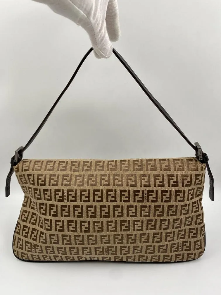 Fendi Vintage Zucchino Double Flap Bag in Classic Zucchino Beige Brown Canvas