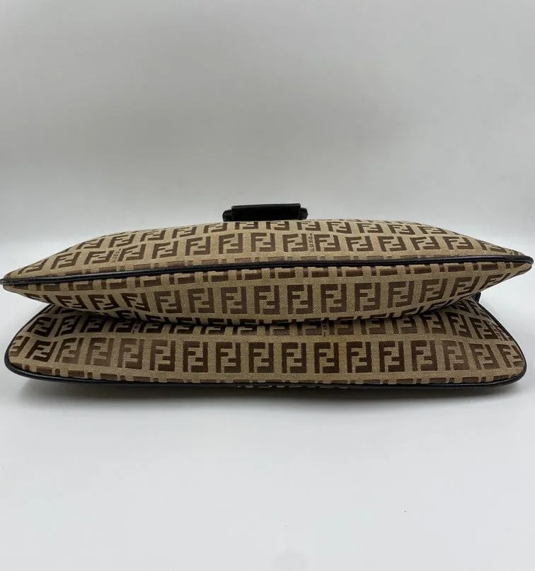 Fendi Vintage Zucchino Double Flap Bag in Classic Zucchino Beige Brown Canvas