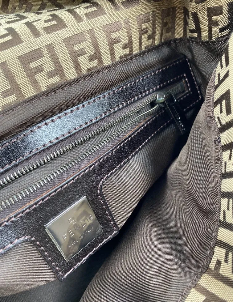 Fendi Vintage Zucchino Double Flap Bag in Classic Zucchino Beige Brown Canvas