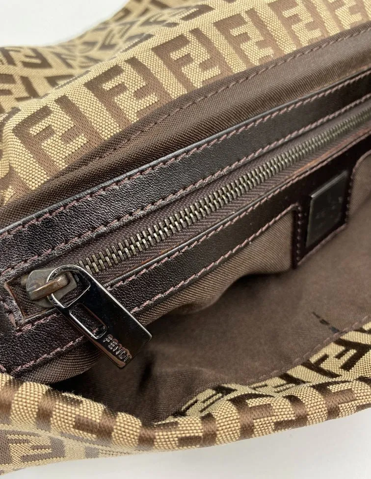 Fendi Vintage Zucchino Double Flap Bag in Classic Zucchino Beige Brown Canvas