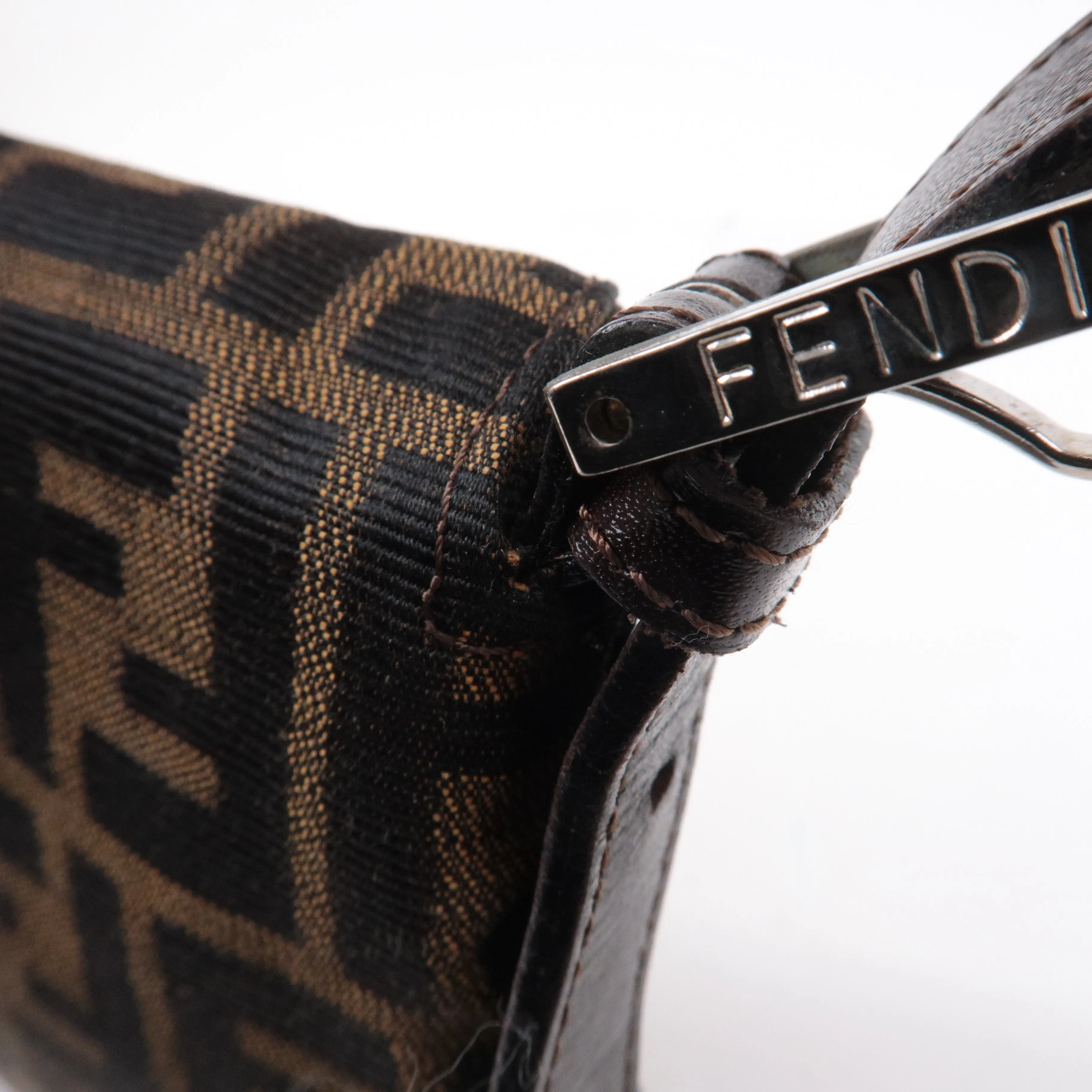 FENDI Zucca Canvas Leather Shoulder Bag Brown 83164900012