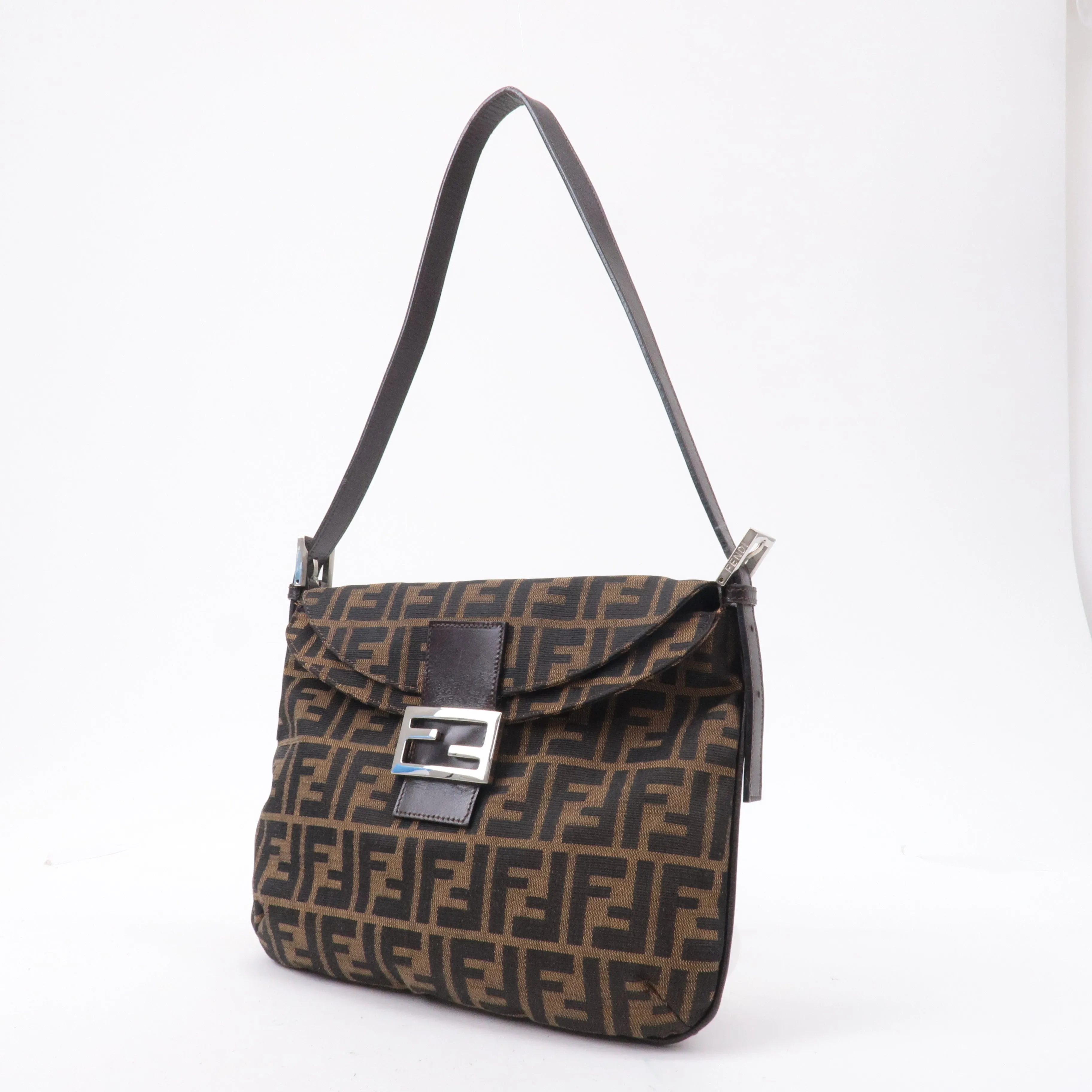 FENDI Zucca Canvas Leather Shoulder Bag Brown 83164900012