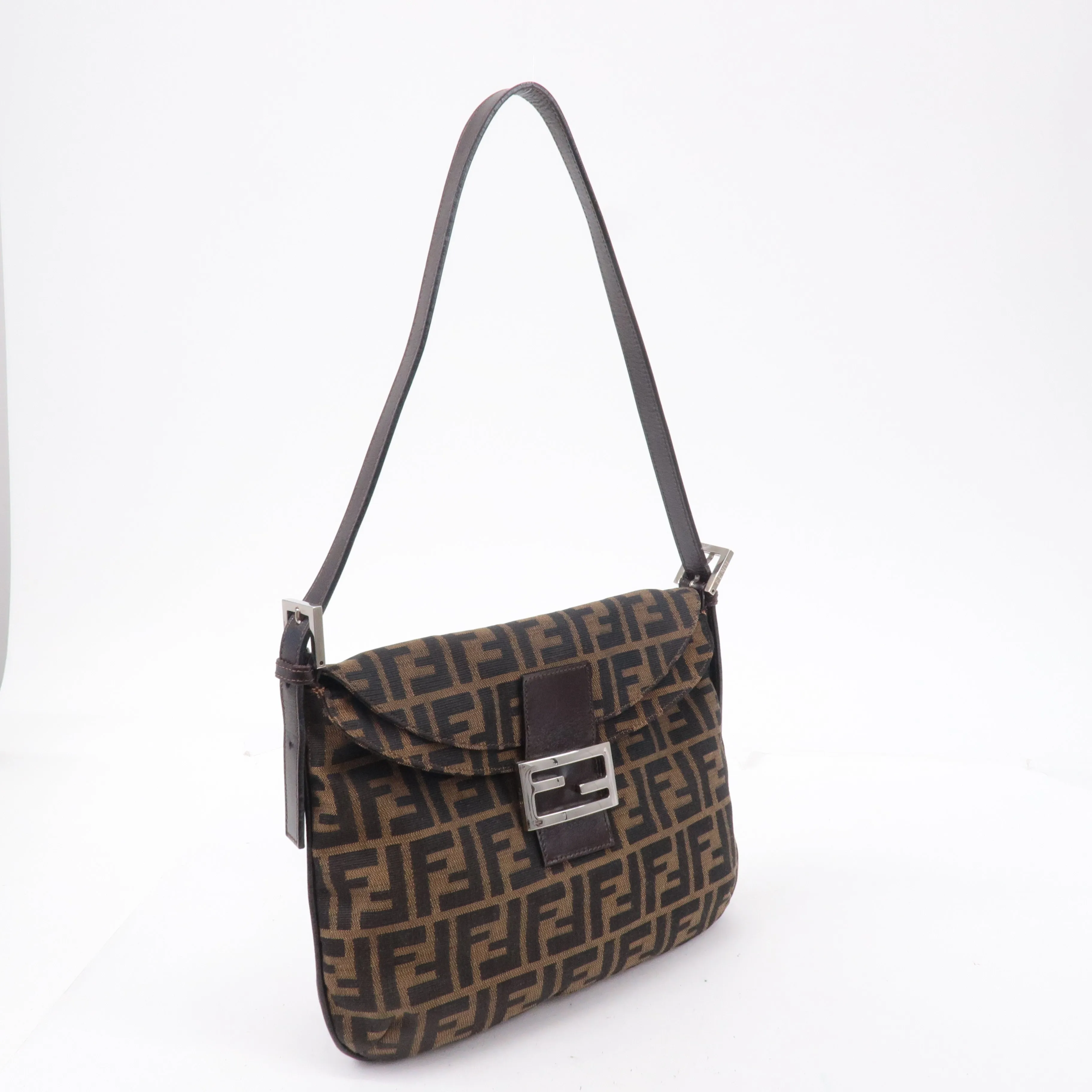 FENDI Zucca Canvas Leather Shoulder Bag Brown 83164900012