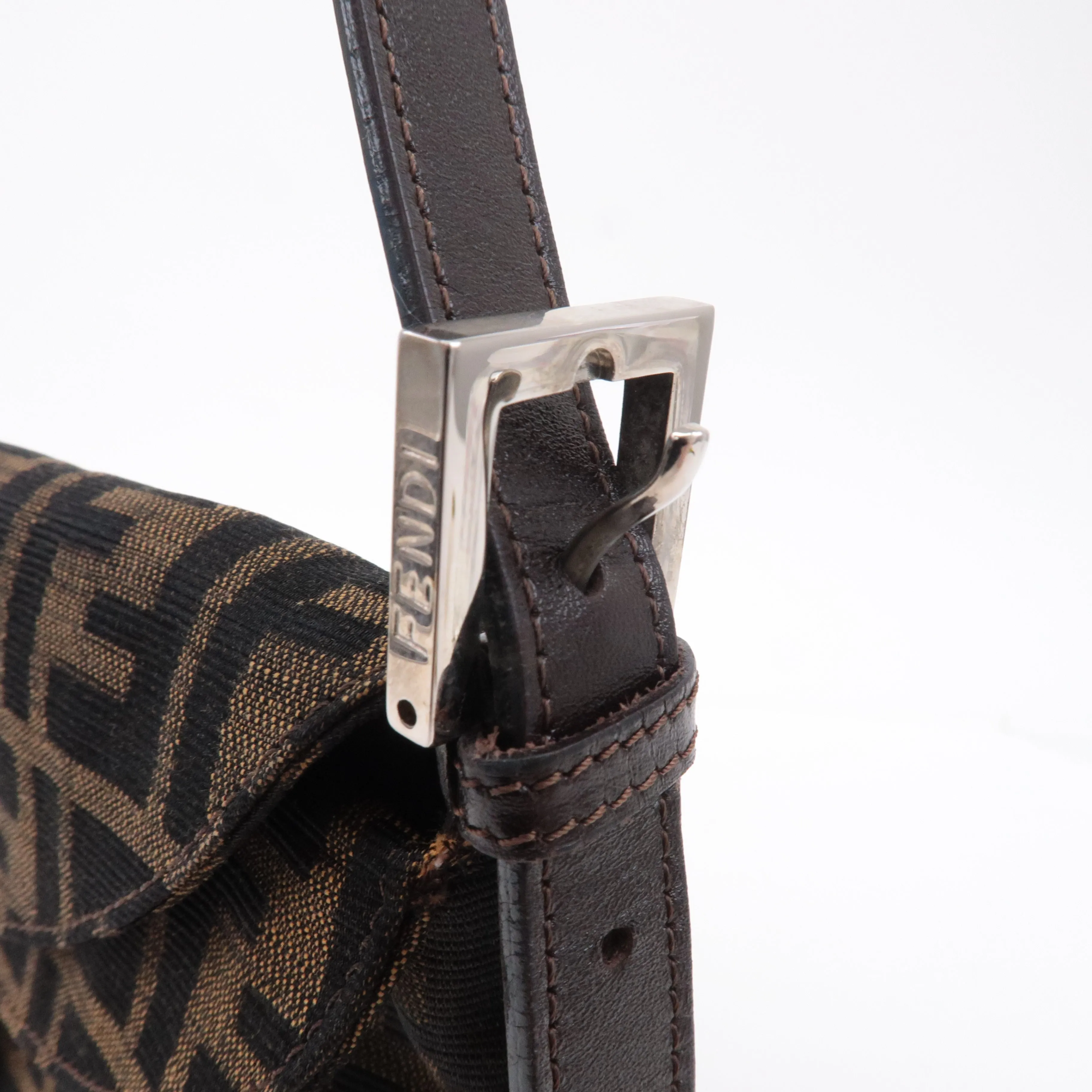 FENDI Zucca Canvas Leather Shoulder Bag Brown 83164900012