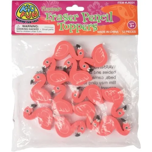 Flamingo Eraser Pencil Toppers Kids Stationery (1 Dozen)