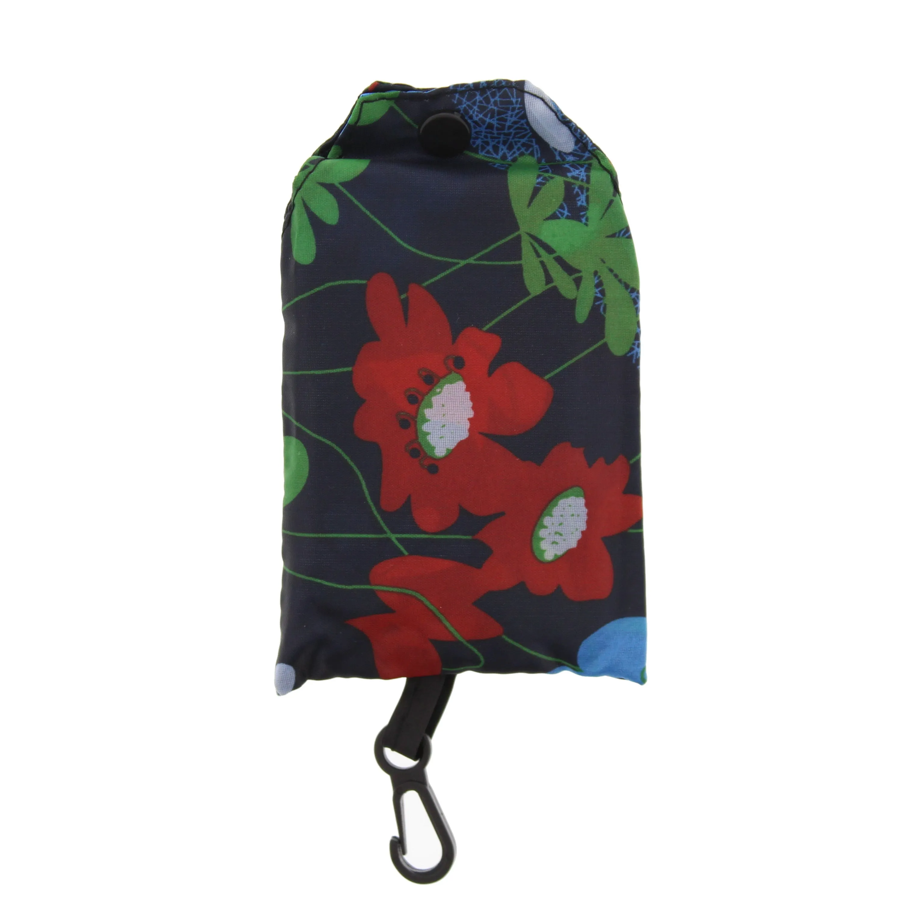Floral Print Navy Blue Shopping Bag in Pocket Pouch