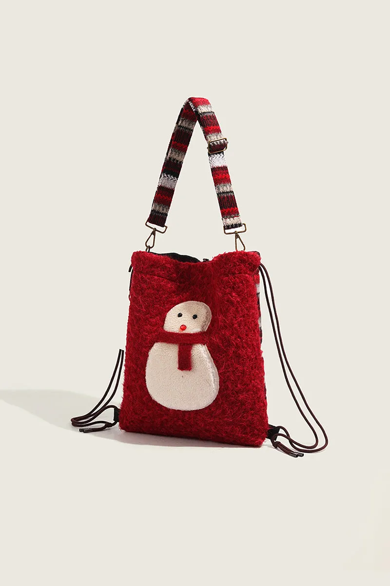Fuzzy Christmas Backpack & Shoulder Bag with Snowman