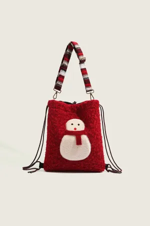 Fuzzy Christmas Backpack & Shoulder Bag with Snowman