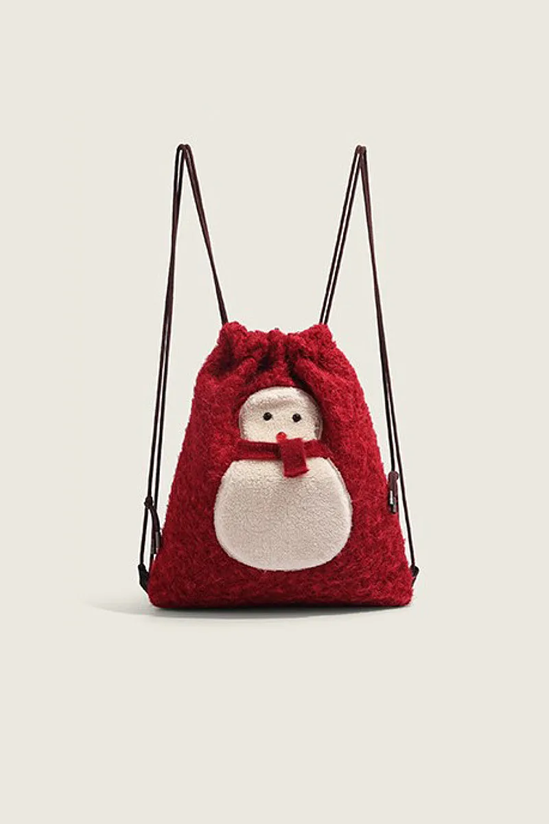 Fuzzy Christmas Backpack & Shoulder Bag with Snowman