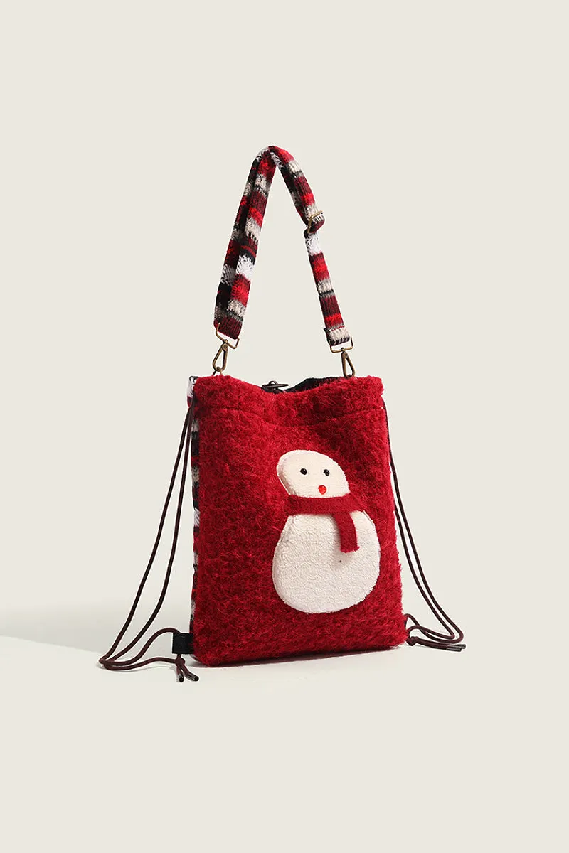 Fuzzy Christmas Backpack & Shoulder Bag with Snowman