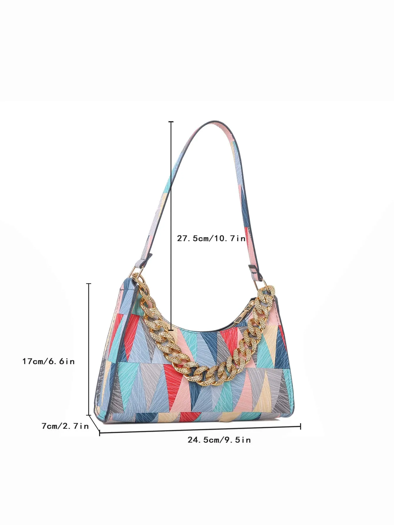 Geometric Pattern Chain Decor Baguette Bag