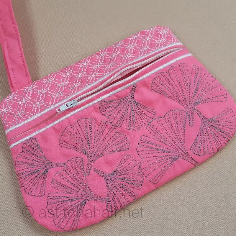 Ginkgo Biloba Wrist Purse Sashiko Style