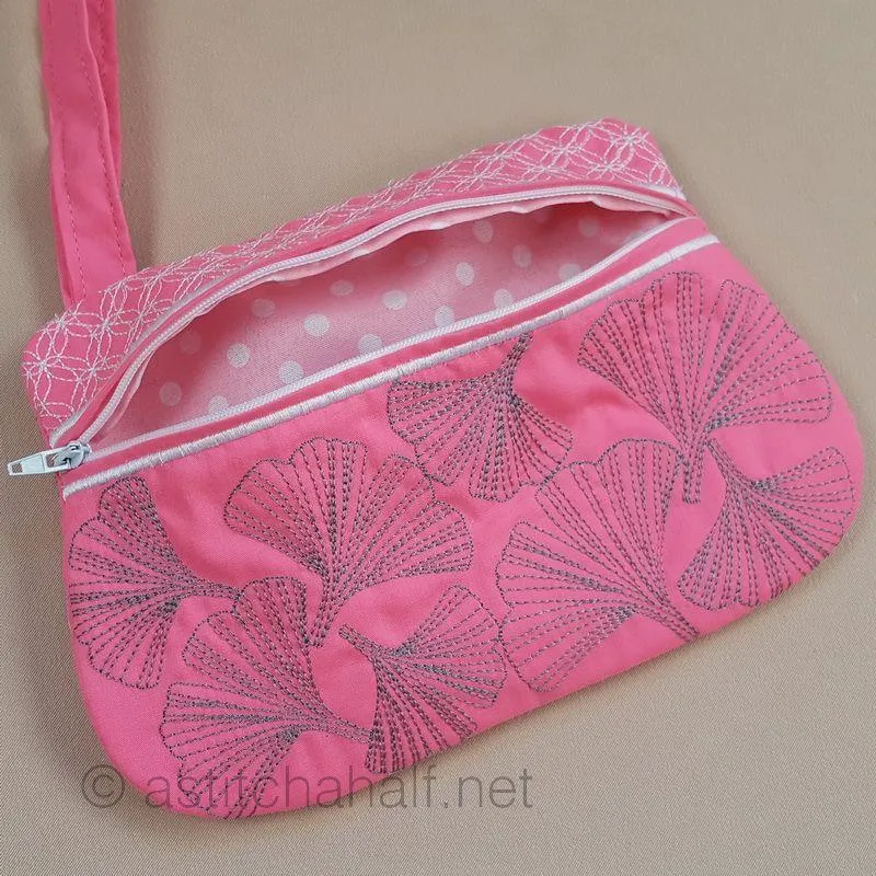 Ginkgo Biloba Wrist Purse Sashiko Style
