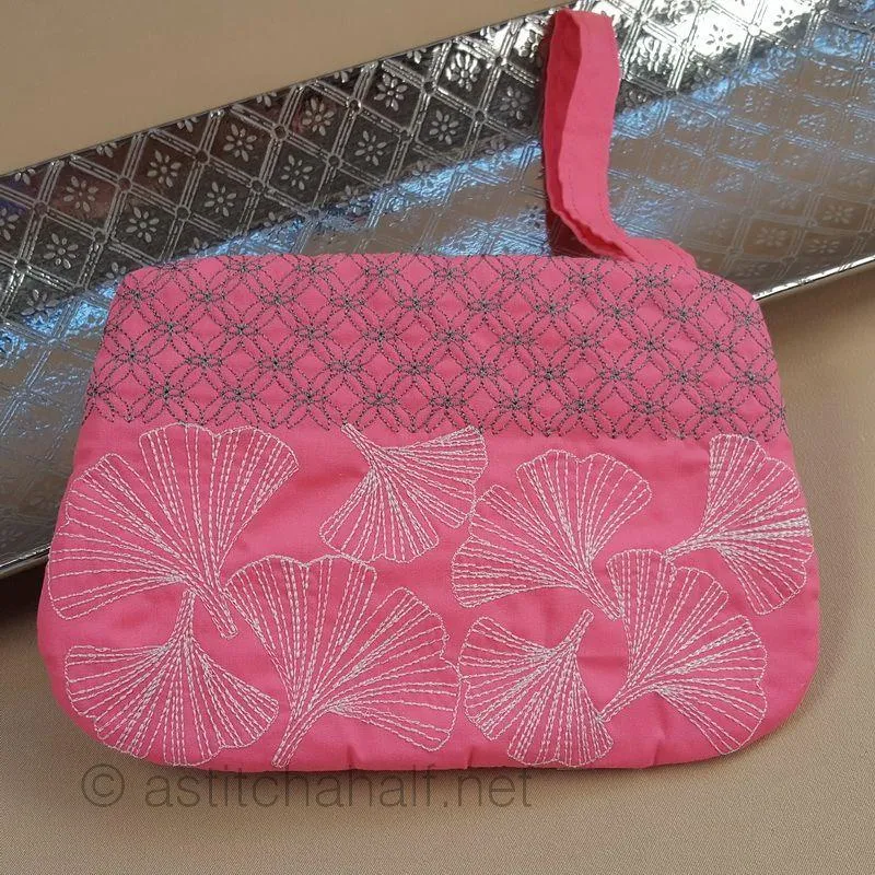 Ginkgo Biloba Wrist Purse Sashiko Style