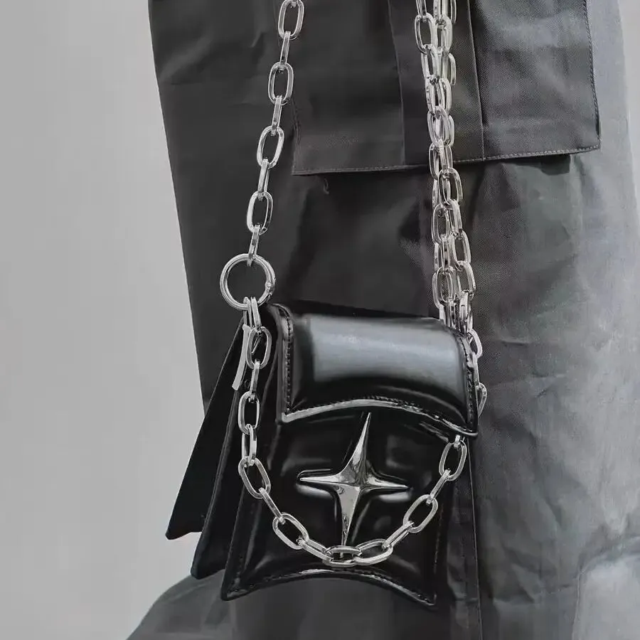 Gothic Cross Faux Leather Small Chain Shoulder Bag