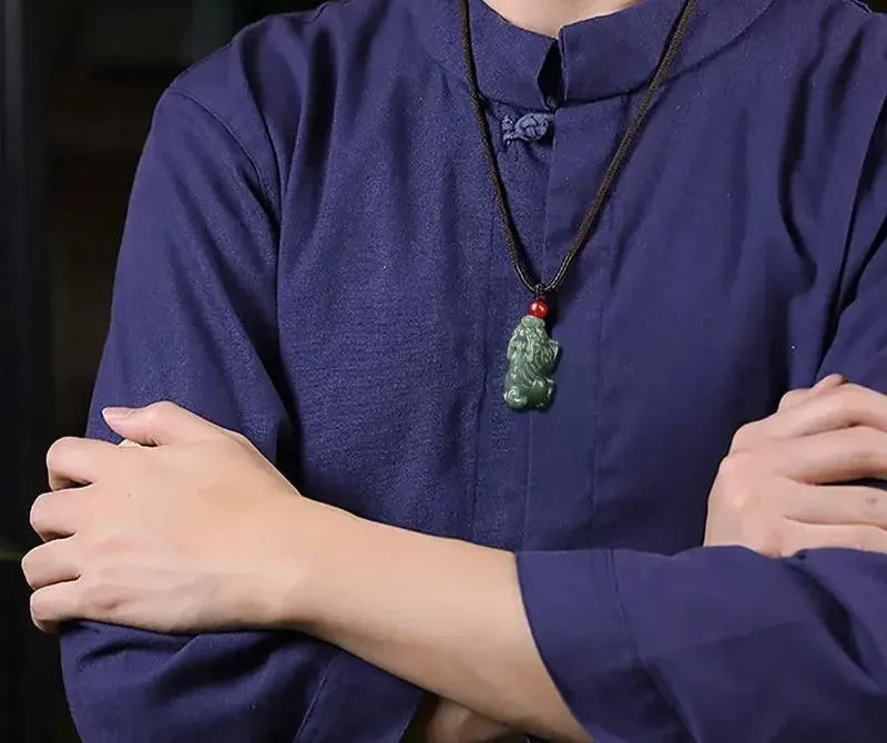 Hand-Carved Hetian Jade Pendant - Blue Jade