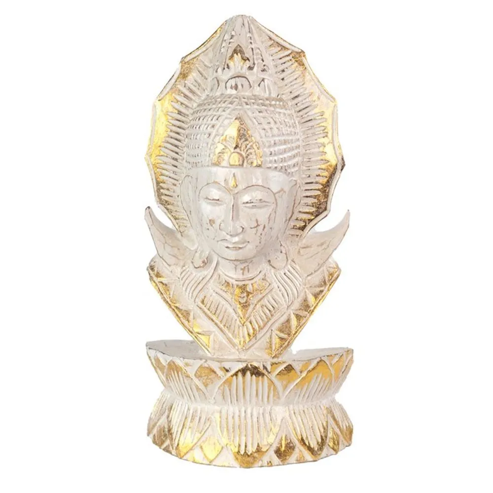 Hand-Carved Whitewash Albasia Wood Thai Buddha