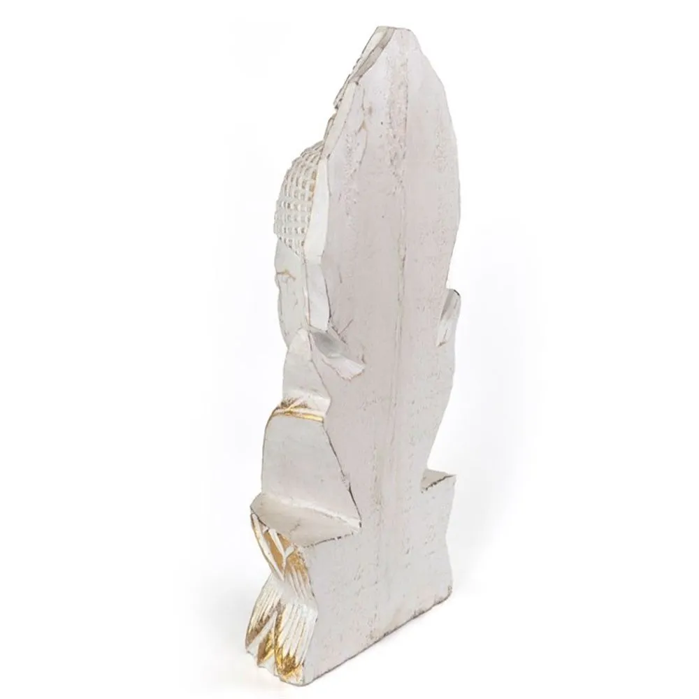 Hand-Carved Whitewash Albasia Wood Thai Buddha