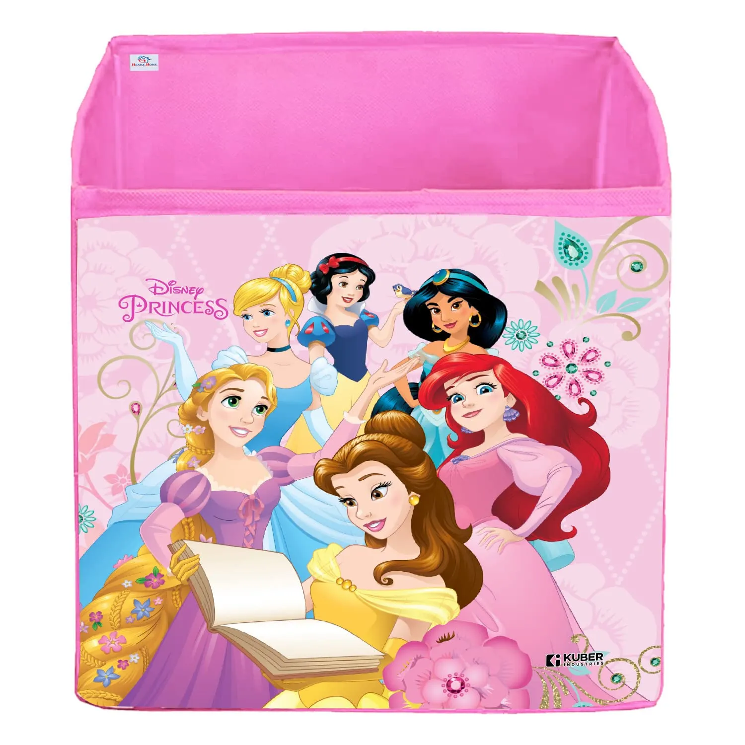 Heart Home Disney Princess Print Storage Box|Foldable Clothes Organizer|Collapsible Storage Basket With Handle For Toys,Books,30 Ltr.Pack of 2 (Pink)
