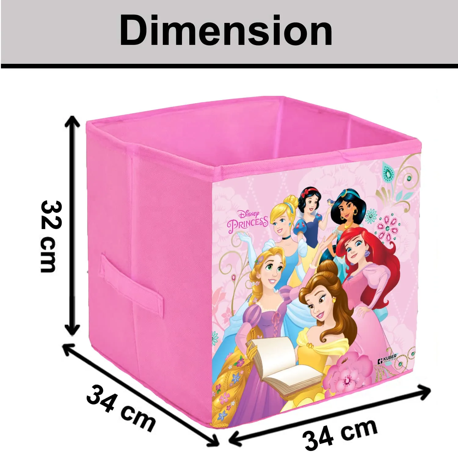 Heart Home Disney Princess Print Storage Box|Foldable Clothes Organizer|Collapsible Storage Basket With Handle For Toys,Books,30 Ltr.Pack of 2 (Pink)
