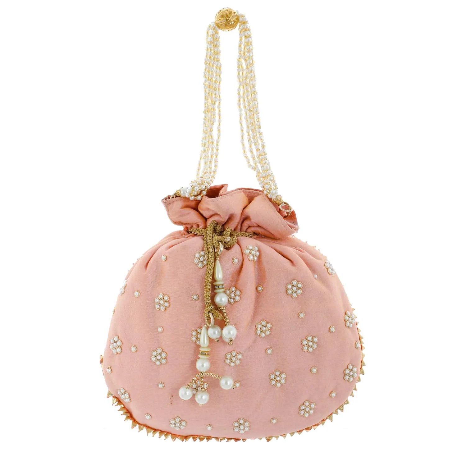 Heart Home Ethnic Clutch Silk Potli Batwa Pouch Bag with Beadwork Gift For Women (Peach) - CTHH13631