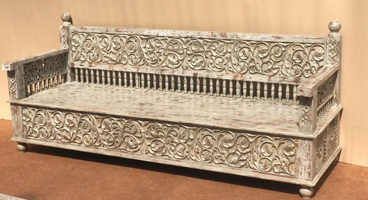 Heavy Carved Bench 3 Seater