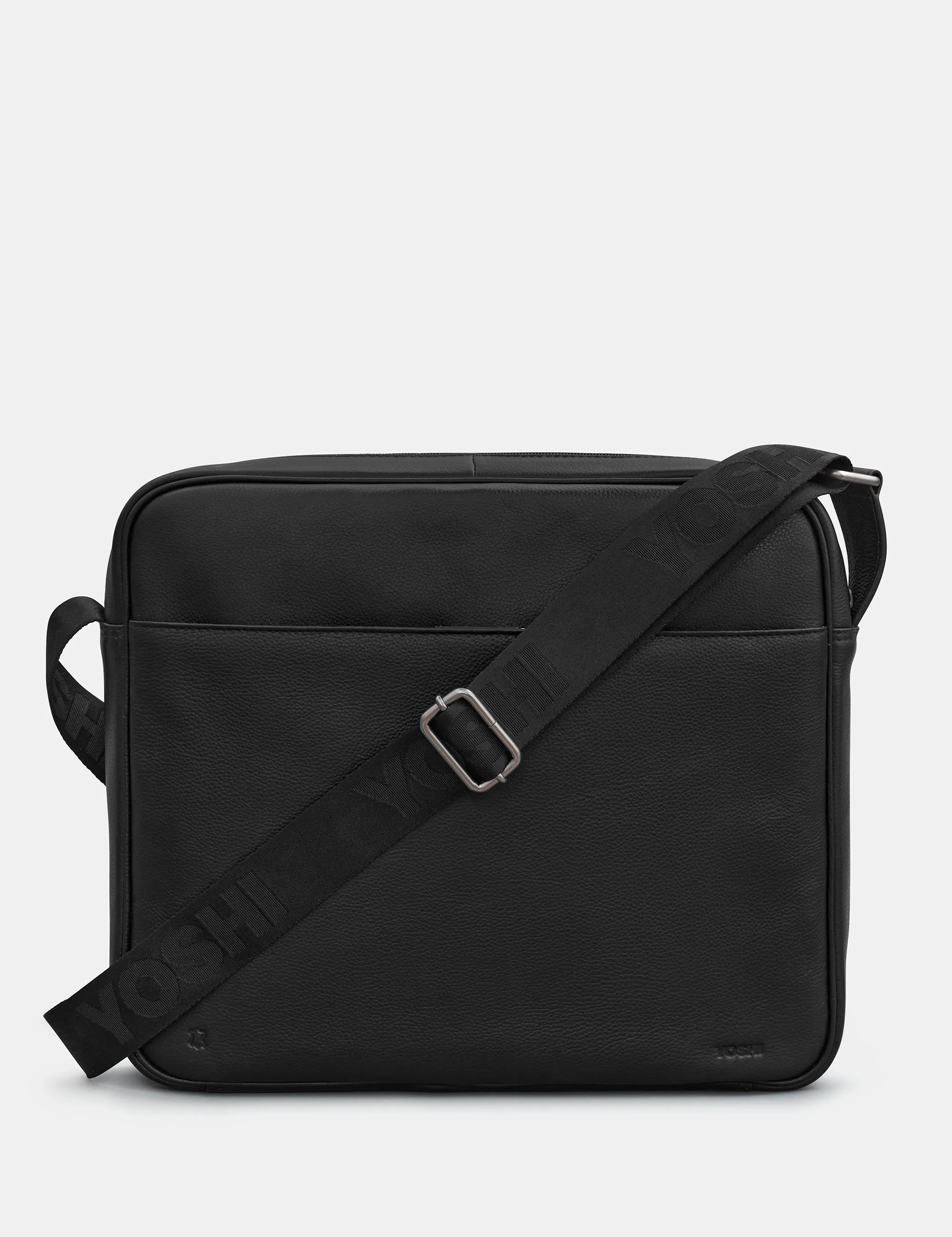 Highland Cow Black Leather Messenger Bag