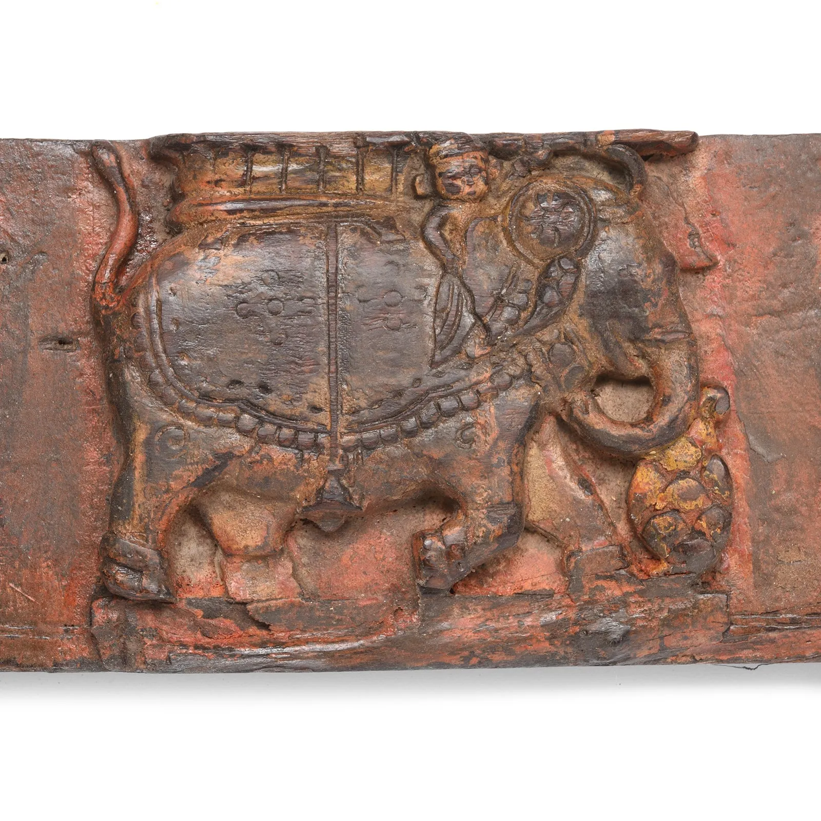 Indian Lintel Panel Of Ganesh & Elephants From Gujarat - 19thC