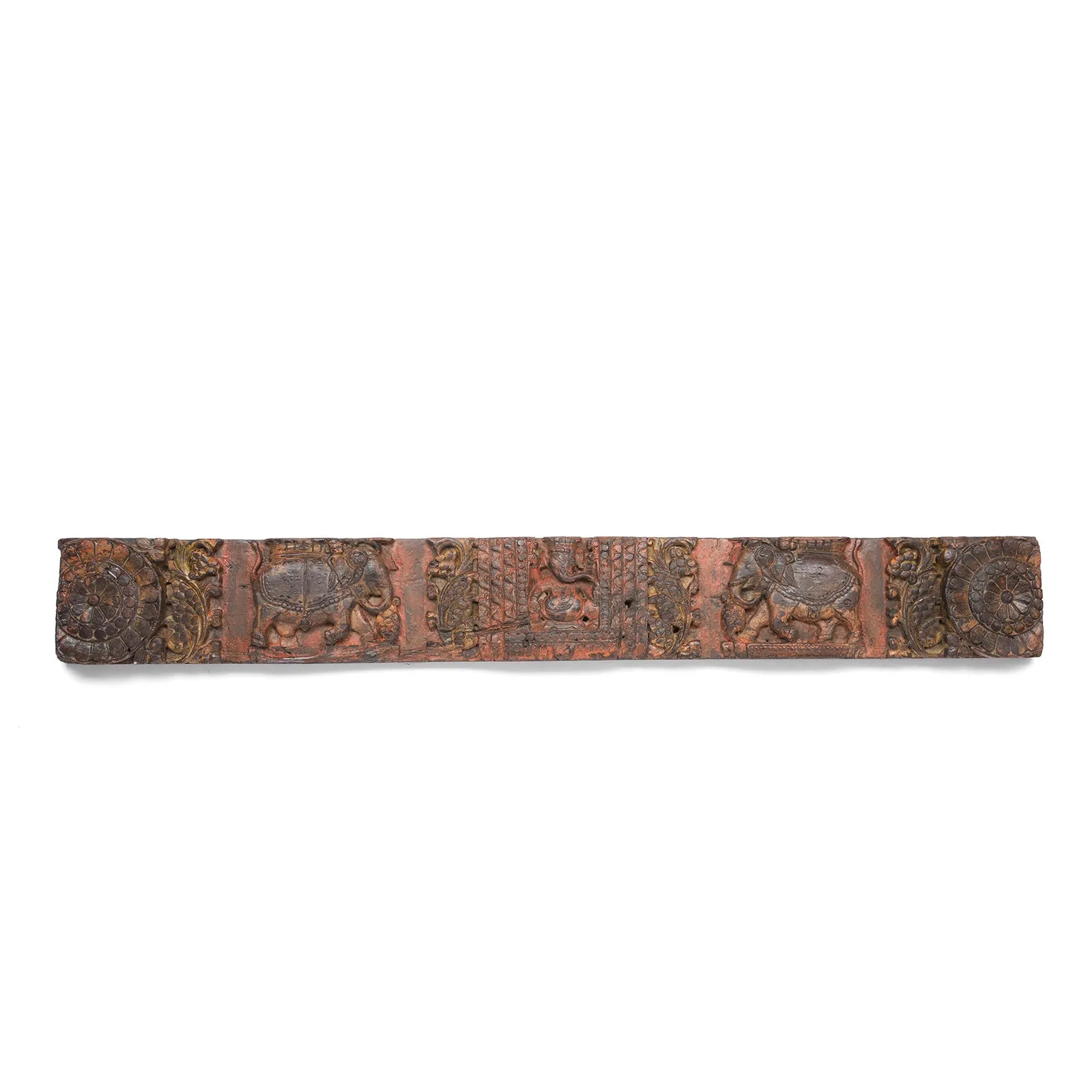 Indian Lintel Panel Of Ganesh & Elephants From Gujarat - 19thC