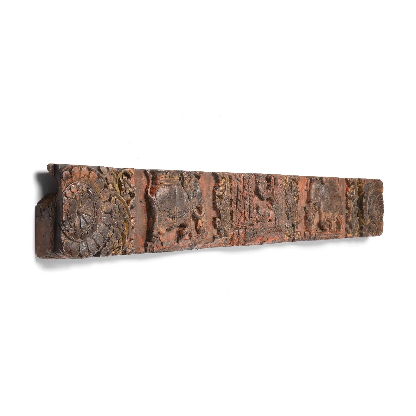 Indian Lintel Panel Of Ganesh & Elephants From Gujarat - 19thC
