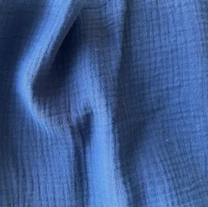 Inky Blue Crinkled Cotton Double Gauze