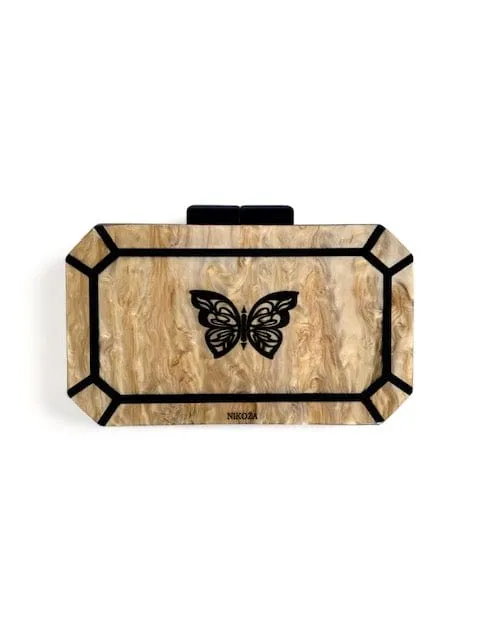 Karina Gold Acrylic Mother of Pearl Clutch By Nikoza Collection