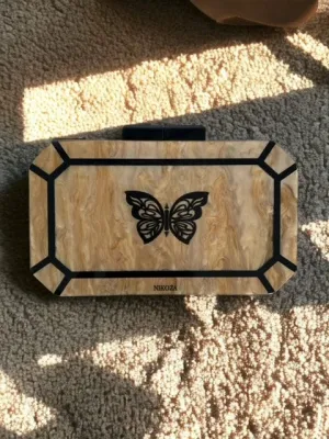 Karina Gold Acrylic Mother of Pearl Clutch By Nikoza Collection