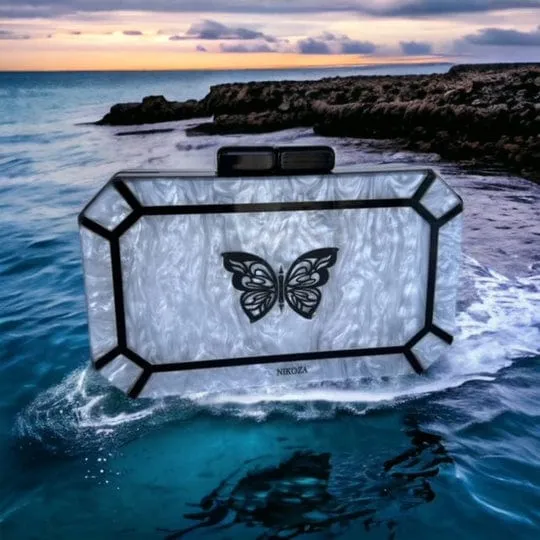 Karina Gold Acrylic Mother of Pearl Clutch By Nikoza Collection