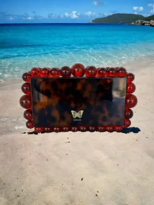 Kira Red Acrylic Pearl Clutch Bag By Nikoza Collection