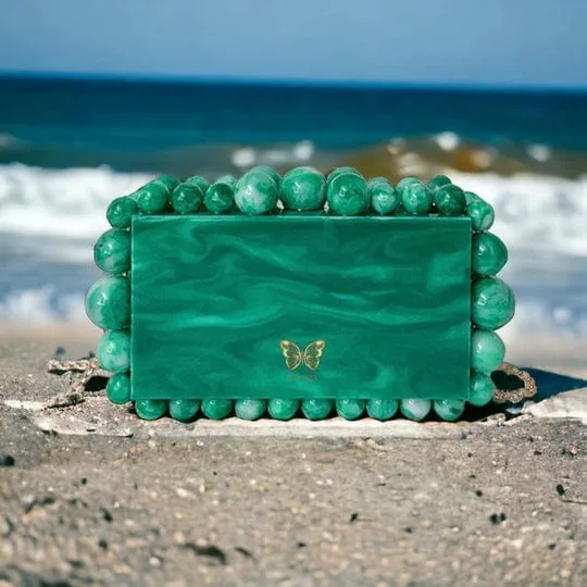Kira Red Acrylic Pearl Clutch Bag By Nikoza Collection