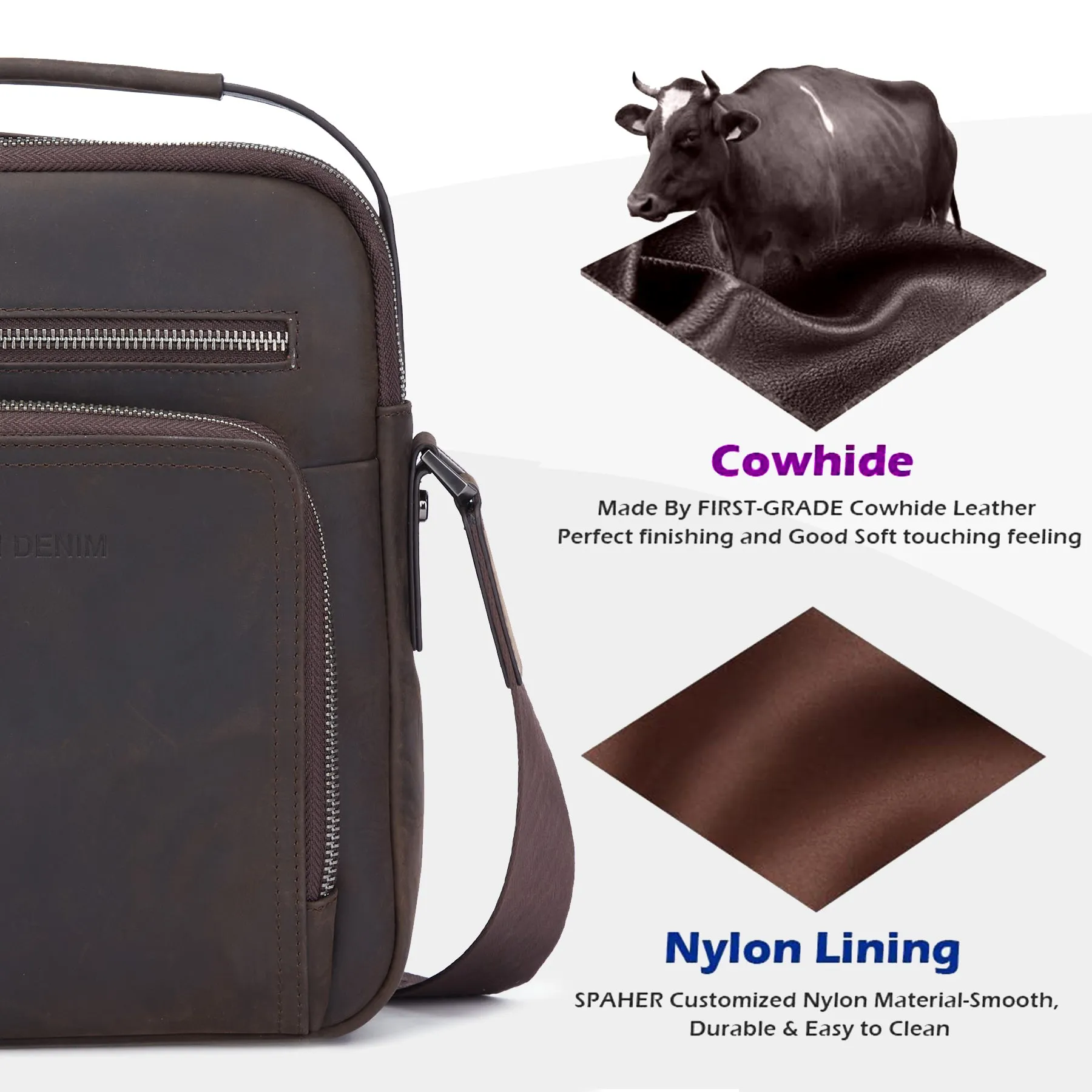 Leather Messenger Bag-Vintage Coffee