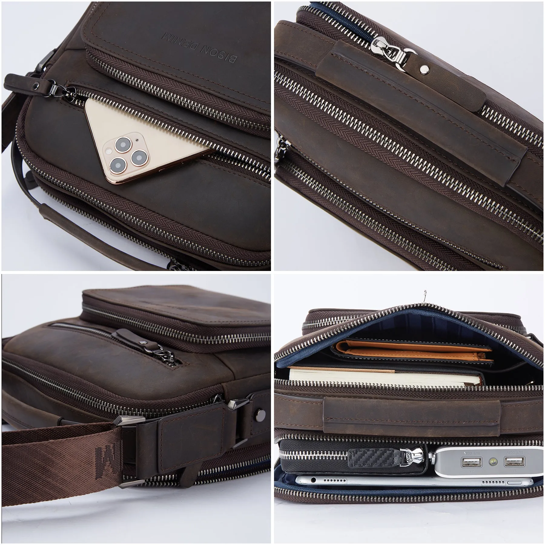 Leather Messenger Bag-Vintage Coffee
