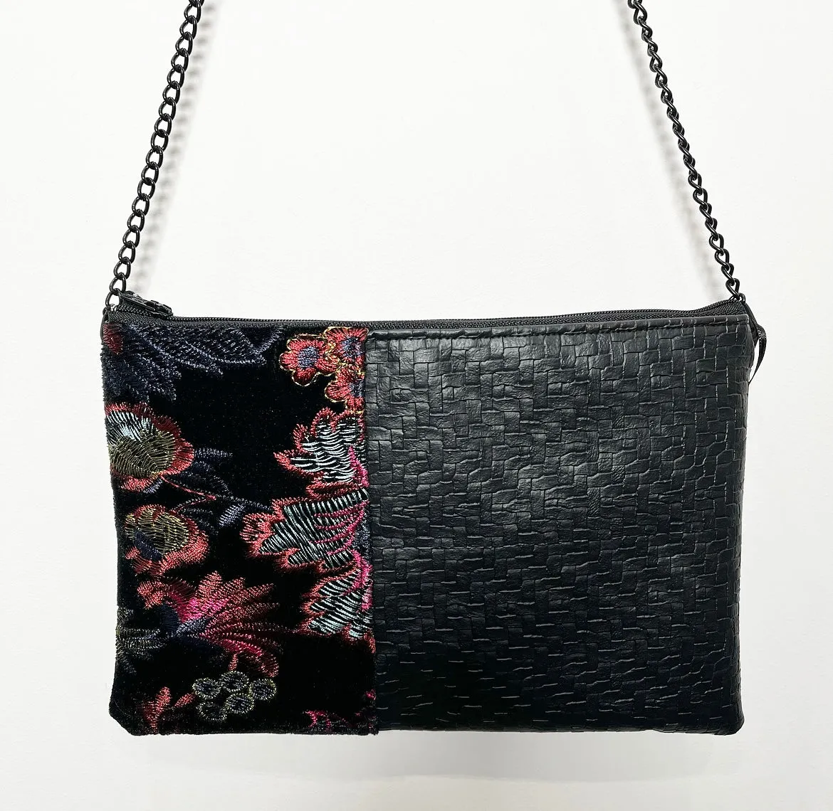 Lucky Charm Shoulder Bag - Embroidered black velvet