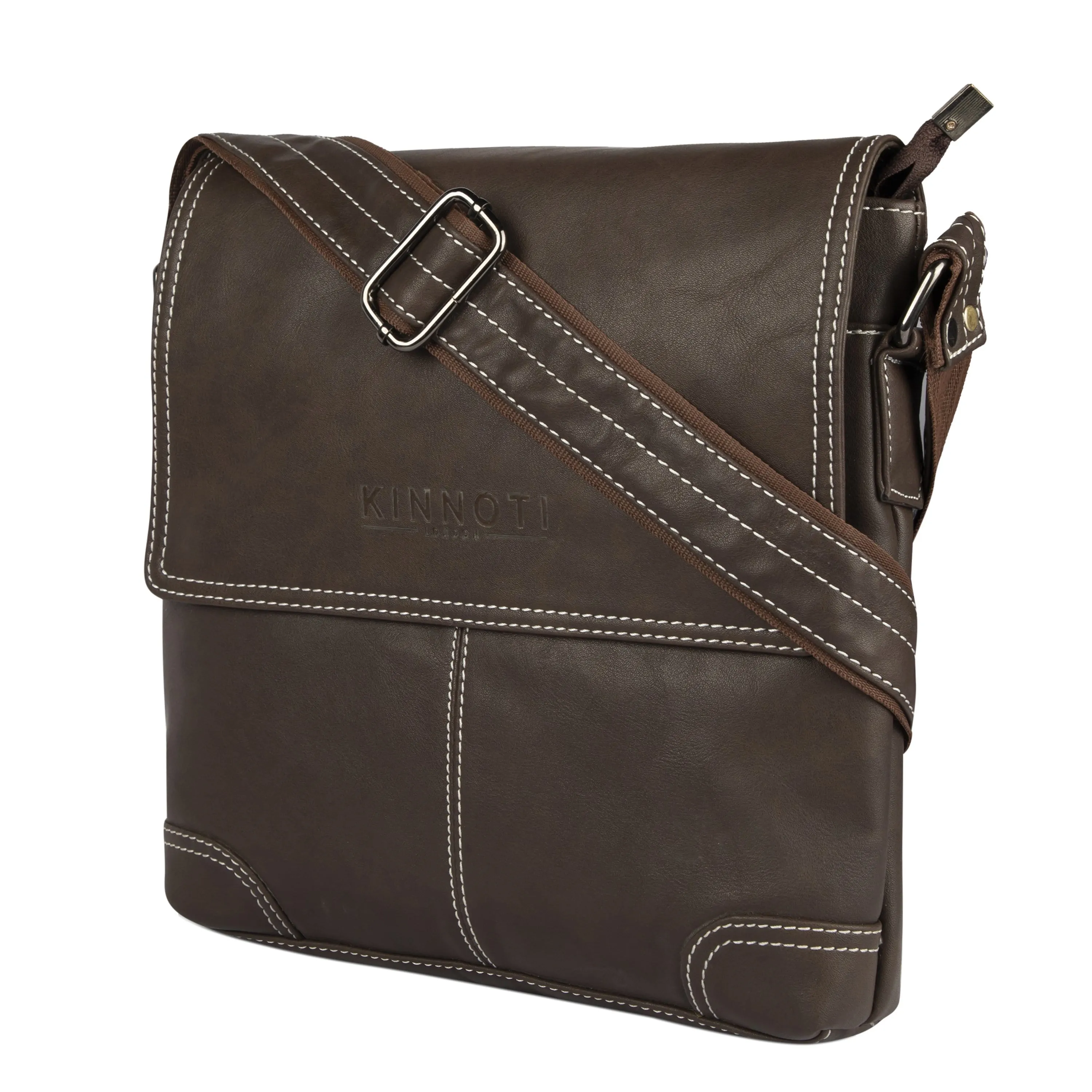 Matte Brown Vegan Leather Messenger Bag