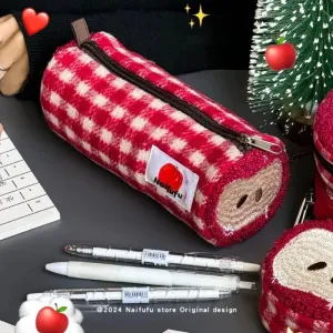 MAYTRENDS  -  Korea Japan apple shape pencil bag, simple and large-capacity student stationery storage  cosmetics storage bag  girl gift